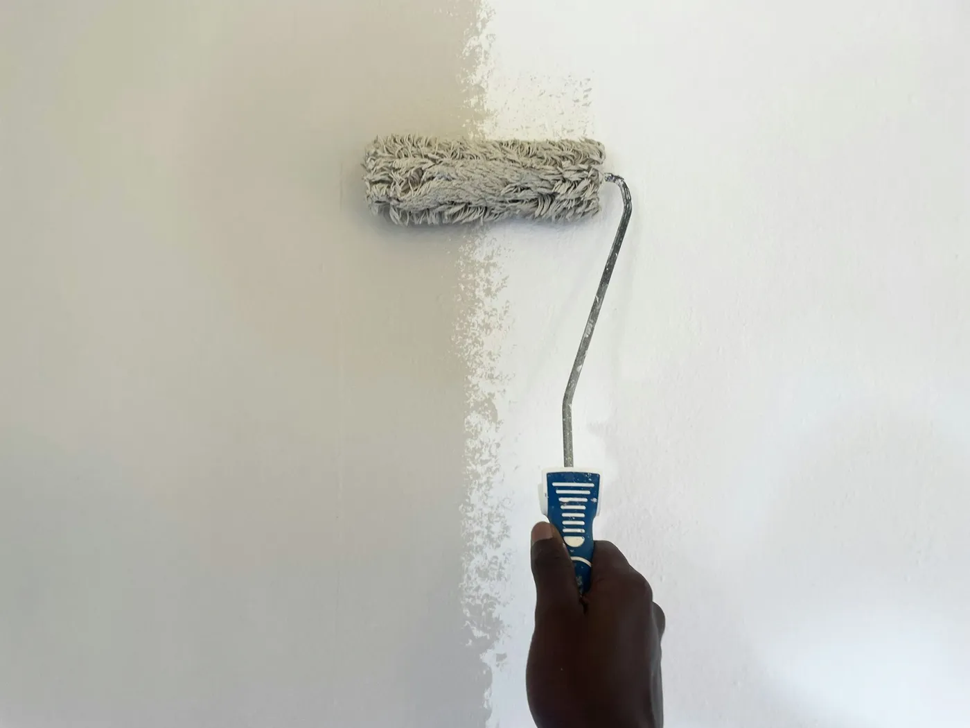 Roller painting a wall fresh white